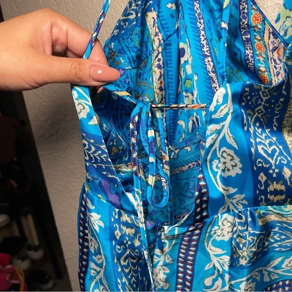 Zara | NWT! Blue Floral Paisley Satin Effect Mini Dress Size: Medium - Picture 8 of 9